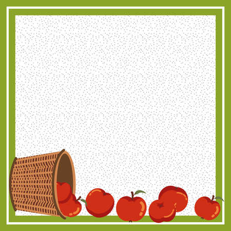frame with apples of autumn in basket wicker vector illustration designのイラスト素材