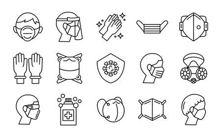 bundle of medical mask and covid19 set icons vector illustration designのイラスト素材