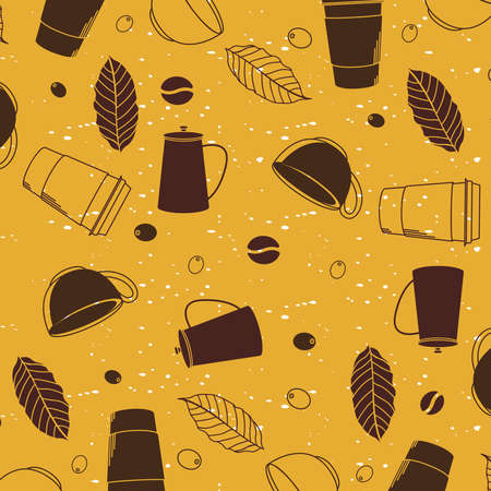 Coffee mugs and leaves background design of time drink breakfast beverage shop morning store aroma and caffeine theme Vector illustrationのイラスト素材