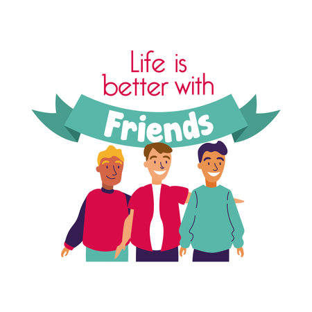 happy friendship day celebration with men group pastel hand draw style vector illustration design