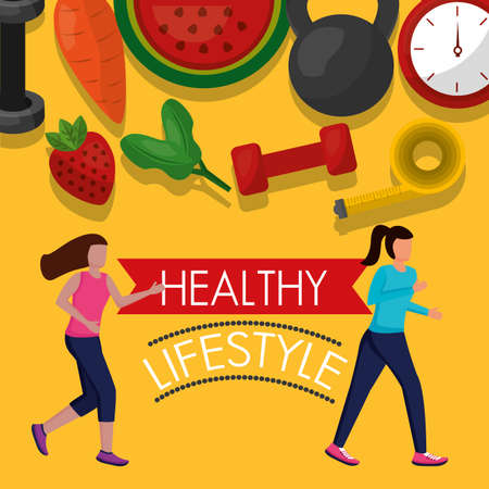 Avatar women and healthy lifestyle design, Fitness bodybuilding bodycare activity exercise and diet theme Vector illustrationのイラスト素材