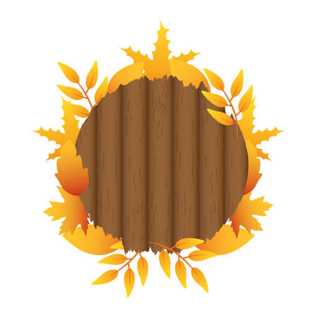 autumn circular wooden frame with leafs decoration vector illustration designのイラスト素材