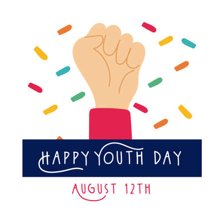 happy youth day lettering with hand fist symbol flat style vector illustration designのイラスト素材
