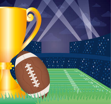 superbowl sport poster with balloon and trophy in stadium vector designのイラスト素材