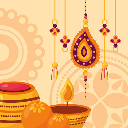 candles ornaments raksha bandhan decoration vector illustrationのイラスト素材