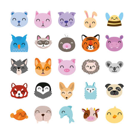 bundle of cute animals characters vector illustration designのイラスト素材