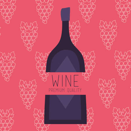wine premium quality poster with bottle and grapes vector illustrationのイラスト素材
