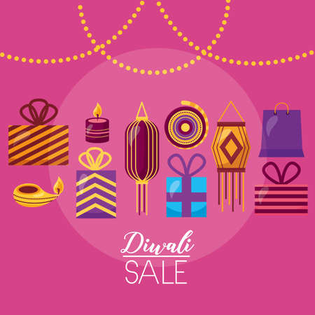 diwali sale card with lamps hanging celebration icon vector illustration designのイラスト素材
