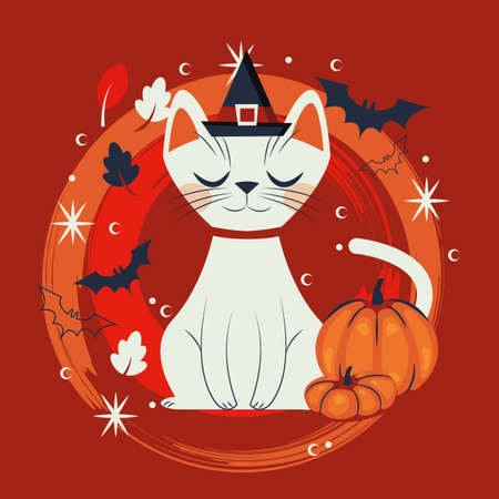 halloween cat disguised of witch character vector illustration designのイラスト素材