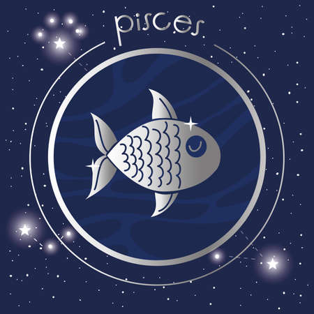 pisces zodiac sign silver seal vector illustration designのイラスト素材