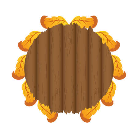 autumn circular wooden frame with leafs decoration vector illustration designのイラスト素材