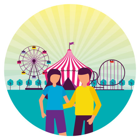 people festival fun fair event amusement park vector illustrationのイラスト素材