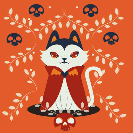 halloween cat disguised of dracula character vector illustration designのイラスト素材