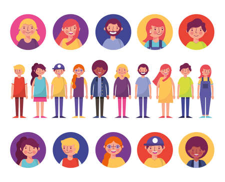 group of young people characters vector illustration designのイラスト素材