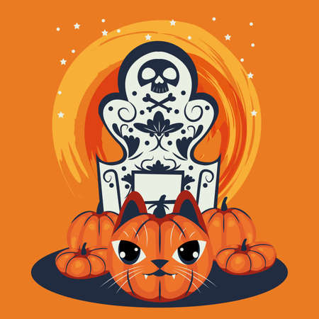 halloween cat head disguised of pumpkin character vector illustration designのイラスト素材
