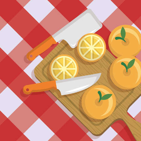 oranges sweet delicious preparation knives vector illustrationのイラスト素材