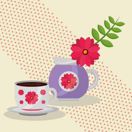 Tea pot and cup design, Drink breakfast beverage tradition kitchen and aromatic theme Vector illustrationのイラスト素材