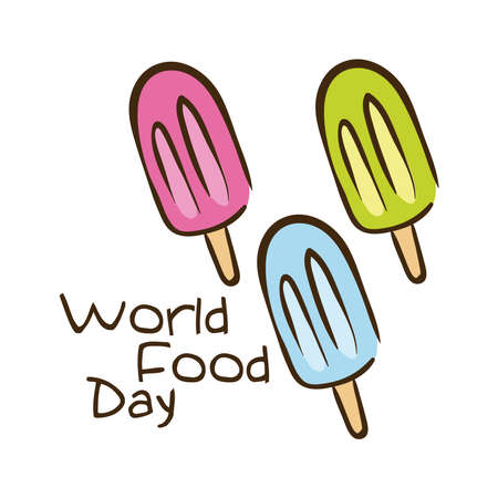 world food day celebration lettering with ice creams flat style vector illustration designのイラスト素材
