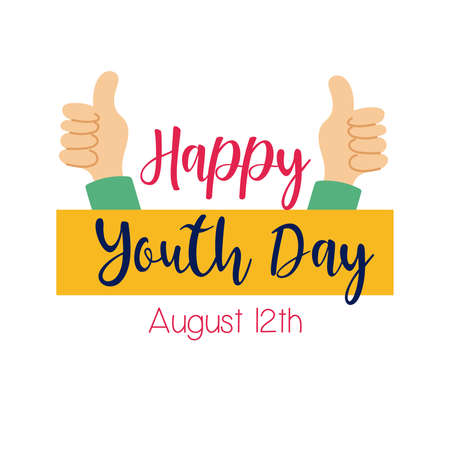 happy youth day lettering with hands like symbol flat style vector illustration designのイラスト素材