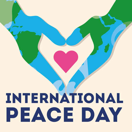 International Day of Peace lettering with hands world painted and heart vector illustration designのイラスト素材