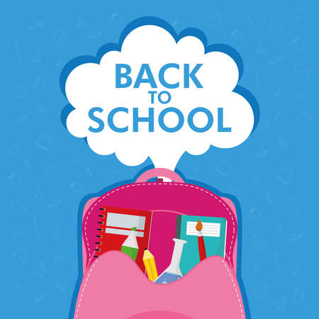 back to school season poster with lettering and schoolbag vector illustration designのイラスト素材