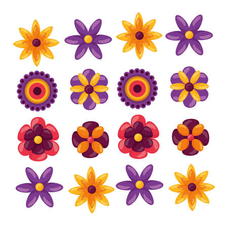 Set of flowers design, floral nature plant ornament garden decoration and botany theme Vector illustrationのイラスト素材