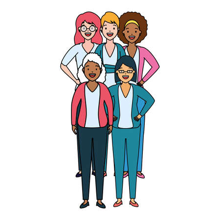 diversity women characters people group on white background vector illustrationのイラスト素材