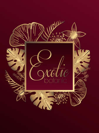luxury exotic botany golden square frame vector illustration designのイラスト素材