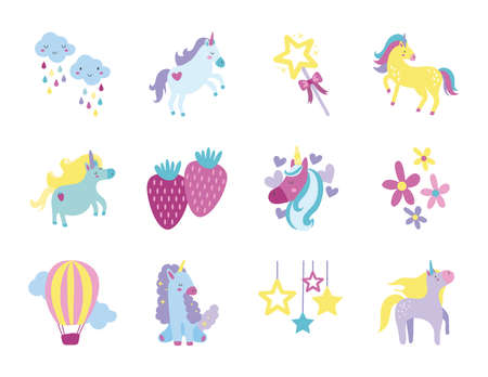 bundle of fairytale unicorn set icons vector illustration designのイラスト素材
