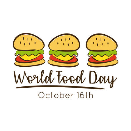 world food day celebration lettering with hamburgers flat style vector illustration designのイラスト素材