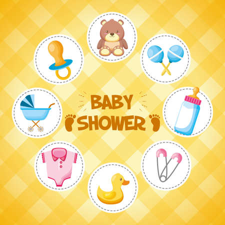 toys decoration baby shower card checkered background vector illustrationのイラスト素材