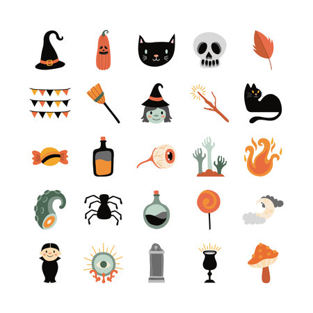 bundle of twenty five halloween set collection icons vector illustration designのイラスト素材