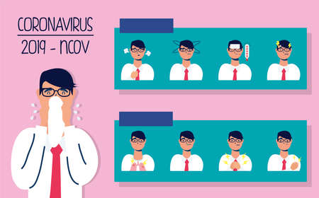 infographics covid19 pandemic with symptoms vector illustration designのイラスト素材