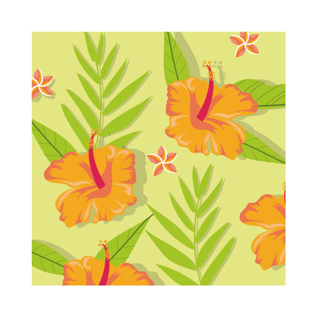 orange flowers plants tropical pattern background vector illustration design