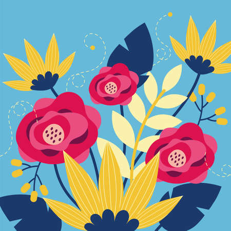 flowers and leaves garden scene vector illustration designのイラスト素材