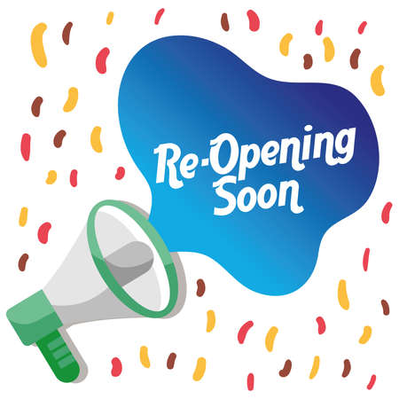 re opening lettering with megaphone and confetti vector illustration designのイラスト素材