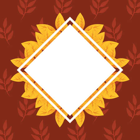 autumn leafs foliage rhombus frame vector illustration designのイラスト素材