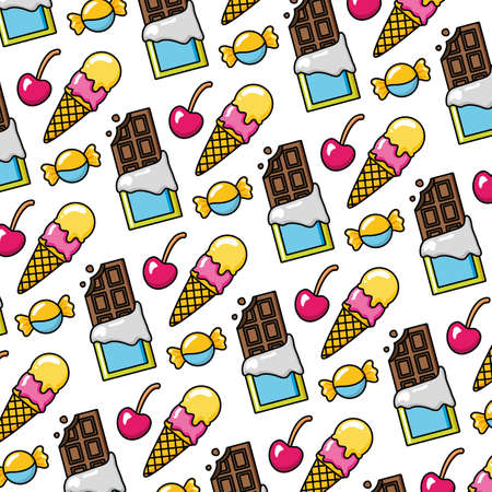 pop art elements background chocolate ice cream candy vector illustrationのイラスト素材