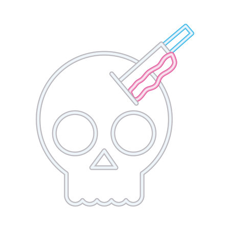 halloween head skull with knife neon style icon vector illustration designのイラスト素材