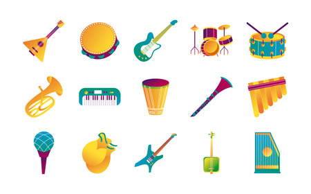 bundle of fifteen musical instruments set icons vector illustration design