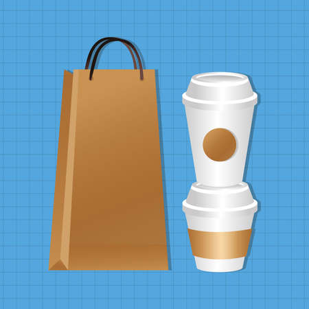 mockup paper bag and cups packaging gradient style style vector illustration designのイラスト素材