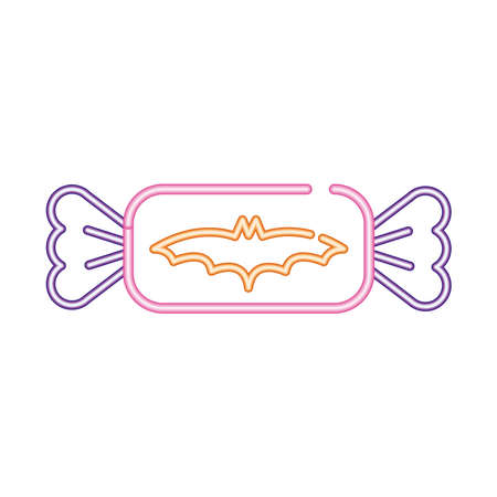 sweet candy with bat halloween neon style icon vector illustration designのイラスト素材