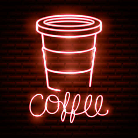 coffee drink neon light label vector illustration designのイラスト素材