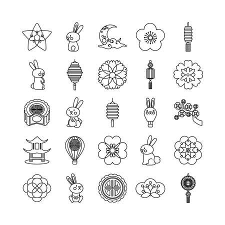 bundle of twenty five mid autumn set collection icons vector illustration designのイラスト素材