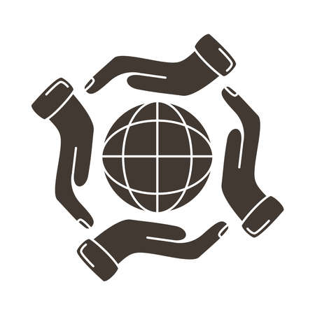 hands around of sphere browser silhouette style icon vector illustration designのイラスト素材