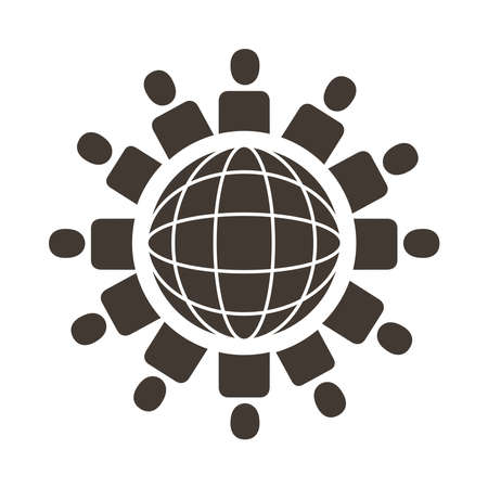 group of silhouettes people around sphere silhouette style vector illustration designのイラスト素材