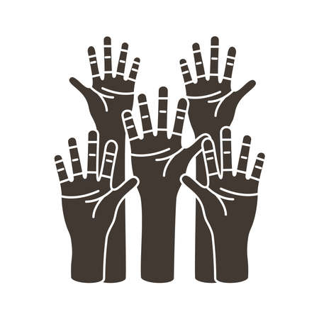 hands humans protesting silhouette style icon vector illustration designのイラスト素材