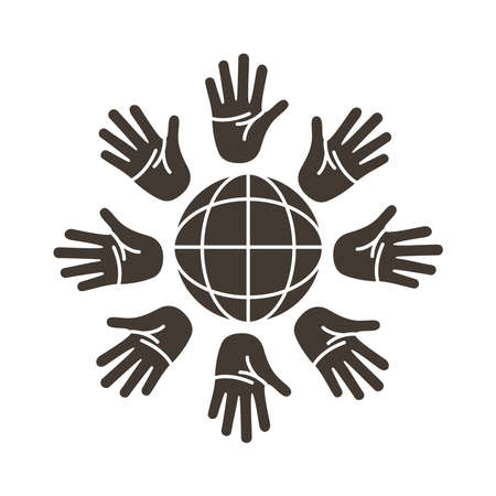hands palms around of sphere browser silhouette style icon vector illustration designのイラスト素材