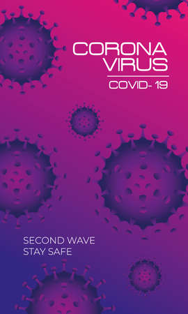 corona virus second wave poster with purple particles in pink background vector illustration designのイラスト素材