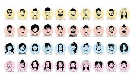 group of diversity people characters vector line style designのイラスト素材